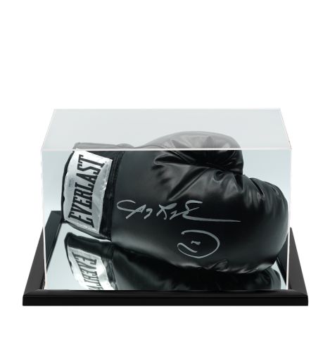 Sugar Ray Leonard Signed Boxing Glove: Everlast, Black - In Acrylic Display Case