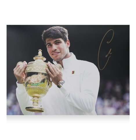 Carlos Alcaraz Signed Photo: Wimbledon 2024 Trophy Lift