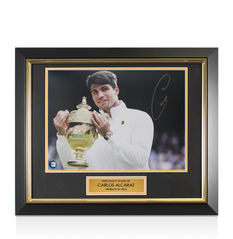 Framed Carlos Alcaraz Signed Photo - Wimbledon 2024 Trophy Lift: Trophy Winners Range