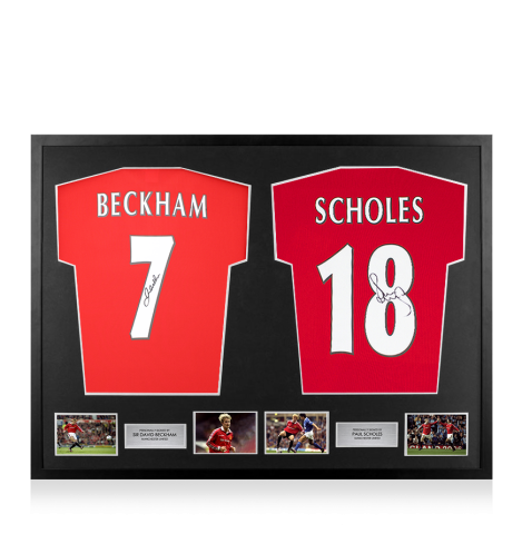 Framed Sir David Beckham & Paul Scholes Signed Manchester United Shirts - Dual Framed
