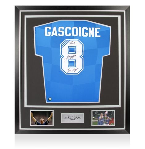 Framed Paul Gascoigne Signed Rangers Shirt: Home, 2016-17 - Premium