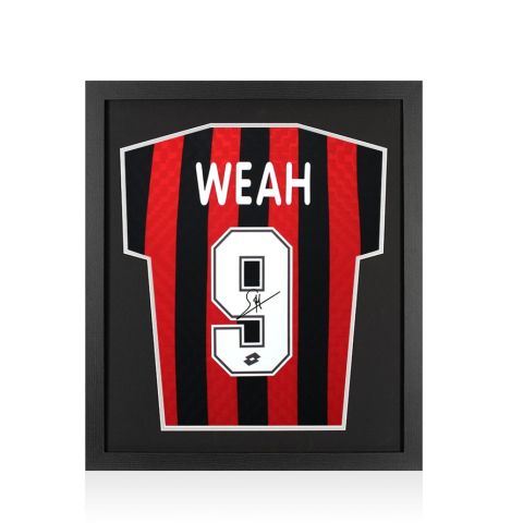 Framed George Weah Signed AC Milan Shirt: Home, 1996-97 - Compact