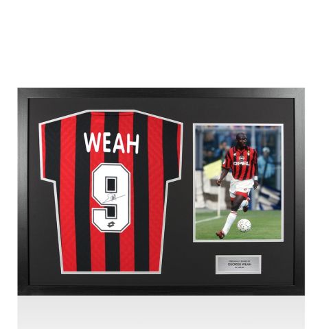 Framed George Weah Signed AC Milan Shirt: Home, 1996-97 - Panoramic