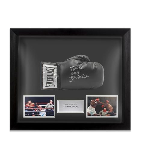 Framed James Buster Douglas Signed Boxing Glove: Everlast, Black - Bubble Framed