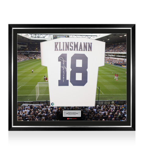 Framed Jurgen Klinsmann Signed Tottenham Hotspur Shirt: Home - The Stadium Collection