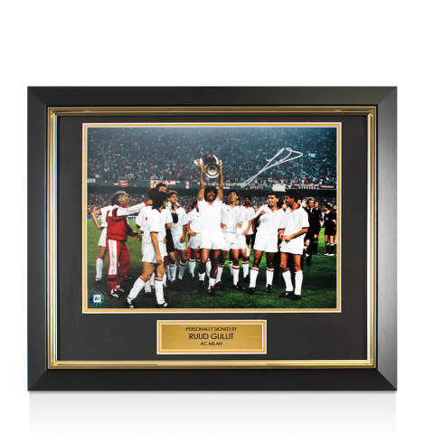 Framed Ruud Gullit Signed AC Milan Photo - 1989 UEFA Champions League Winner: Trophy Winners Range