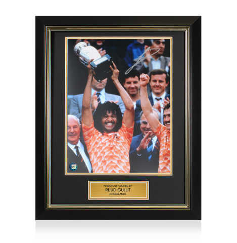 Framed Ruud Gullit Signed Netherlands Photo - 1988 Euro Winner: Trophy Winners Range