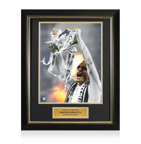 Framed Dimitar Berbatov Signed Tottenham Hotspur Photo - Carling Cup Winner: Trophy Winners Range