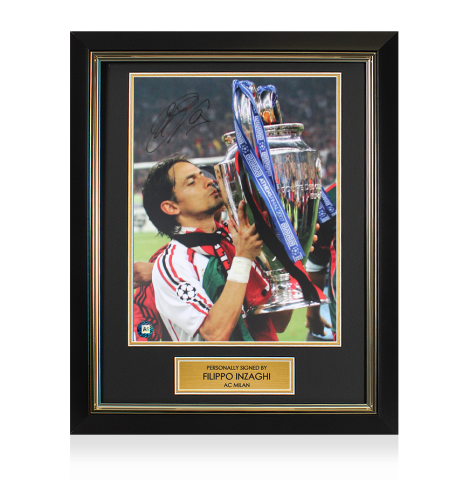 Framed Filippo Inzaghi Signed AC Milan Photo: 2007 UCL Winner: Trophy Winners Range