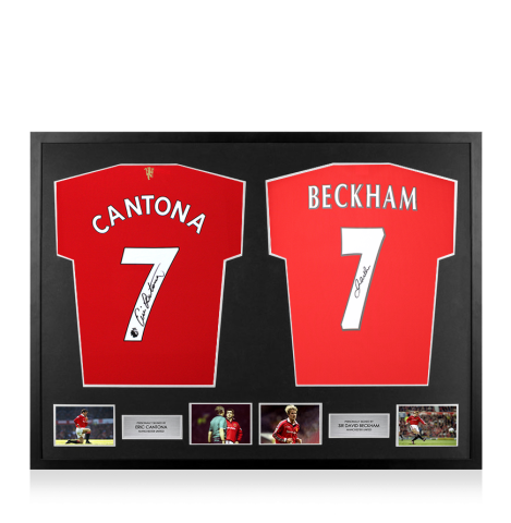Framed Eric Cantona & Sir David Beckham Signed Manchester United Shirts - Dual Framed