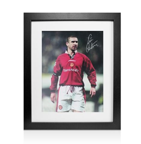 Framed Eric Cantona Signed Manchester United Photo: Collar Up Celebration