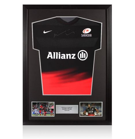 Framed Maro Itoje Signed Saracens Shirt: Home, 2015-16