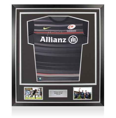 Framed Maro Itoje Signed Saracens Shirt: Home, 2014-15 - Premium