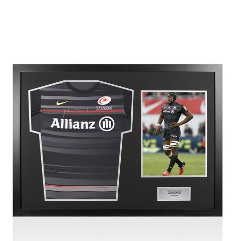 Framed Maro Itoje Signed Saracens Shirt: Home, 2014-15 - Panoramic