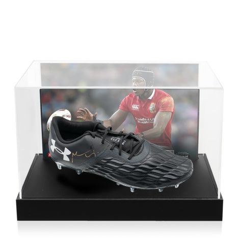 Maro Itoje Signed Rugby Boot - In Acrylic Photo Display Case