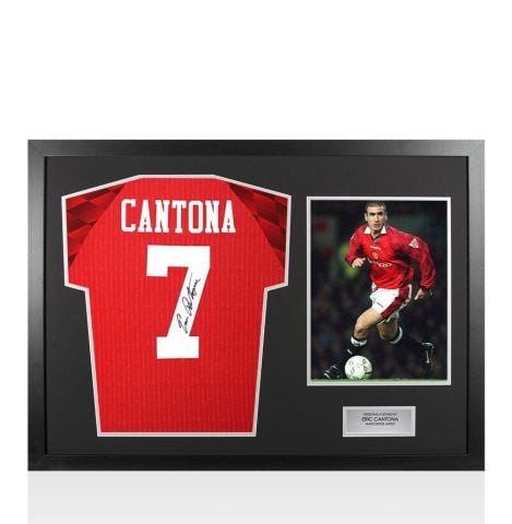 Framed Eric Cantona Signed Manchester United Shirt: Home, 1996-97 - Panoramic