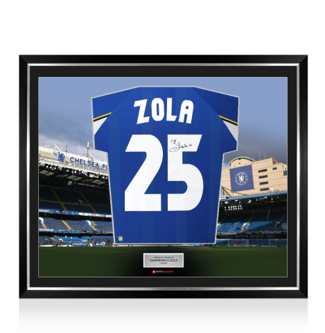 Framed Gianfranco Zola Signed Chelsea Shirt: Home, 1998-99 - The Stadium Collection