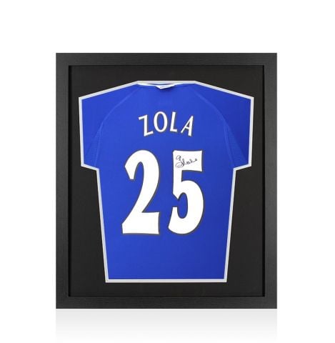 Framed Gianfranco Zola Signed Chelsea Shirt: Home, 2000-01 - Compact