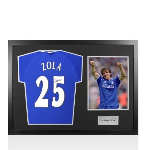 Framed Gianfranco Zola Signed Chelsea Shirt: Home, 2000-01 - Panoramic