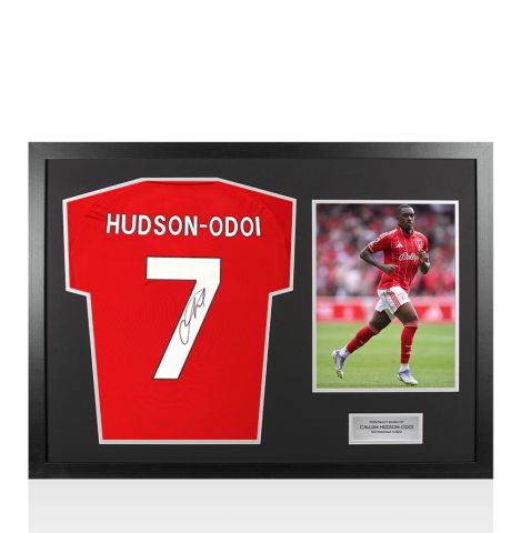 Framed Callum Hudson-Odoi Signed Nottingham Forest Shirt: Home, 2025-26 - Panoramic