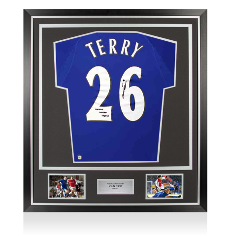 Framed John Terry Signed Chelsea 2000 Home Shirt: Captain, Leader, Legend Inscription - Premium