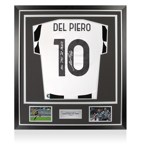 Framed Alessandro Del Piero Signed Juventus 2024-25 Home Shirt: All Time Goal Scorer Inscription - Premium