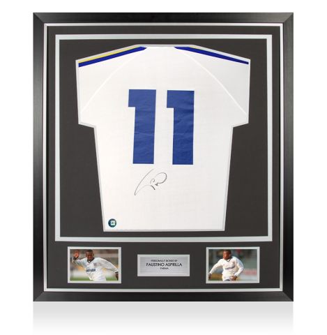 Framed Faustino Asprilla Signed Parma Shirt: Home, 1992-93 - Premium
