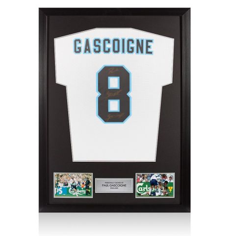 Framed Paul Gascoigne Signed England Shirt: Home, 1996-97