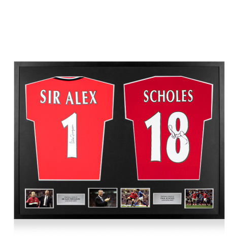 Framed Sir Alex Ferguson & Paul Scholes Signed Manchester United Shirts - Dual Framed
