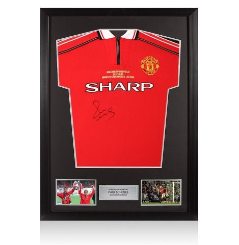 Framed Paul Scholes Signed Manchester United Shirt: Home, 1999-00 - Master of Midfield Edition