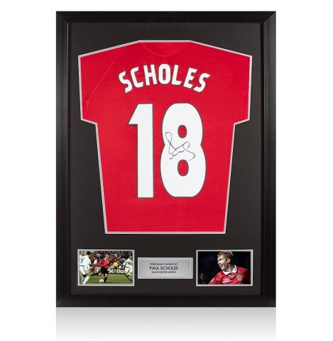 Framed Paul Scholes Signed Manchester United Shirt: Home, 1999-00