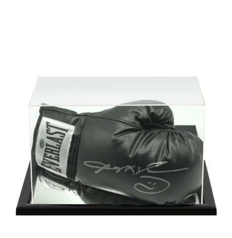 Sugar Ray Leonard Signed Boxing Glove: Everlast, Black - In Acrylic Display Case