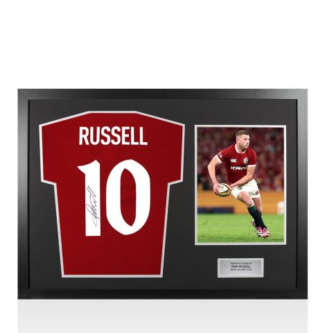 Framed Finn Russell Signed British & Irish Lions Shirt: , 2025-26 - Panoramic