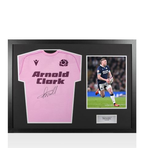 Framed Finn Russell Signed Scotland Shirt: Away, 2025-26 - Panoramic
