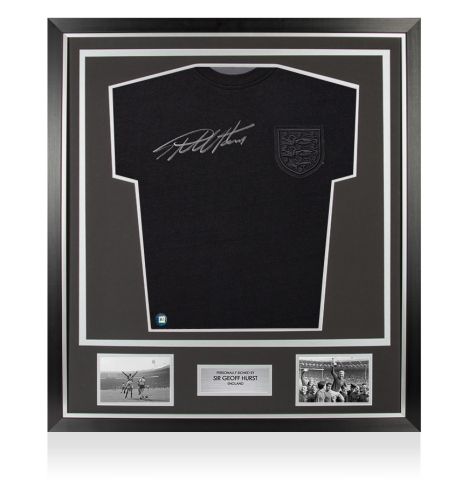 Framed Geoff Hurst Signed England Blackout Shirt  - Premium