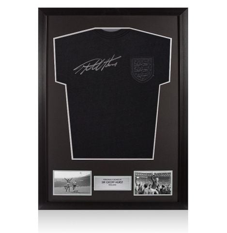 Framed Geoff Hurst Signed England Blackout Shirt