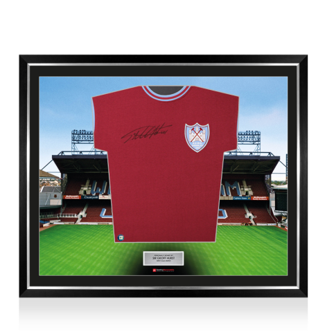 Framed Geoff Hurst Signed West Ham United Shirt: 1965 ECWC Final - The Stadium Frame