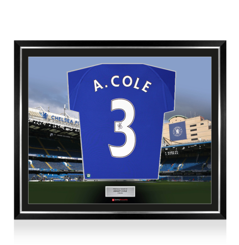 Framed Ashley Cole Signed Chelsea Shirt: Home, 2000-01 - The Stadium Collection