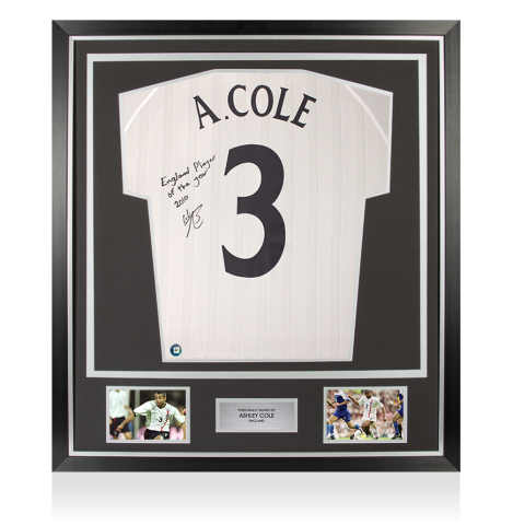 Ashley Cole Signed England 2002 Home Shirt: England Player of the Year 2010 Inscription - Premium