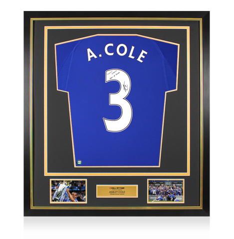 Framed Ashley Cole Signed Chelsea Home Shirt: Hall of Fame Edition - Premier League Hall of Fame Inscription