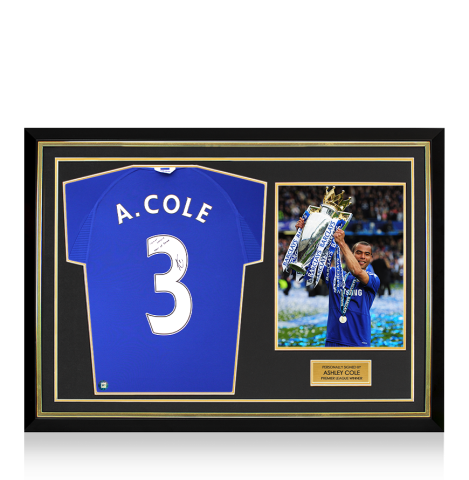 Ashley Cole Back Signed Chelsea 2000 Home Shirt: Premier League Winner Edition - Premier League Hall of Fame Inscription