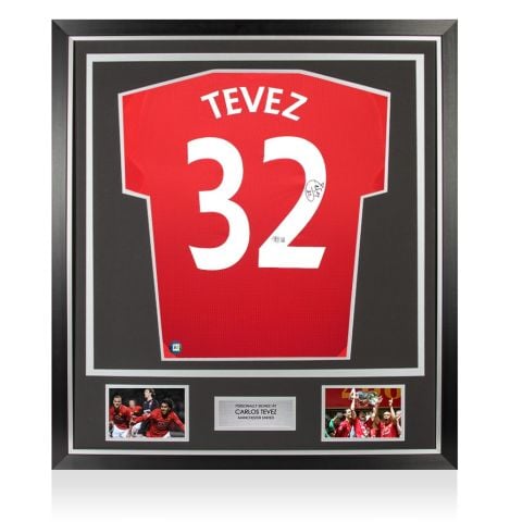 Framed Carlos Tevez Signed Manchester United Shirt: Home, 2024-25 - Premium