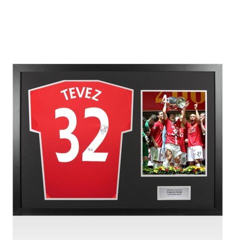 Framed Carlos Tevez Signed Manchester United Shirt: Home, 2024-25 - Panoramic