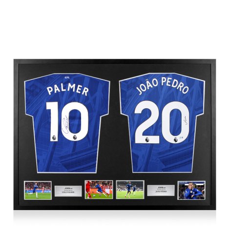 Framed Cole Palmer & Joao Pedro Signed Chelsea Shirts - Dual Framed