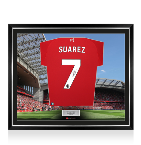 Framed Luis Suarez Signed Liverpool Shirt: Home, 2025-26 - The Stadium Collection