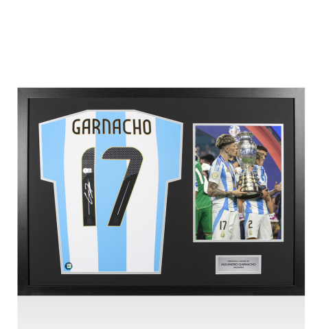 Framed Alejandro Garnacho Signed Argentina Shirt: Home, 2024-25 - Panoramic
