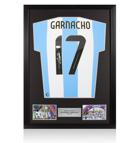 Framed Alejandro Garnacho Signed Argentina Shirt: Home, 2024-25