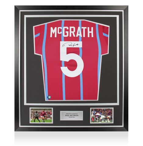 Framed Paul McGrath Signed Aston Villa Shirt: Home, 1994-95 - Premium