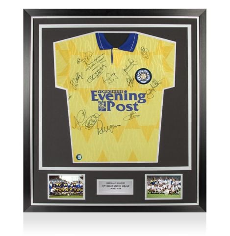 Framed Multi-Signed Signed Leeds United Shirt: Away, 1991-92 - Premium