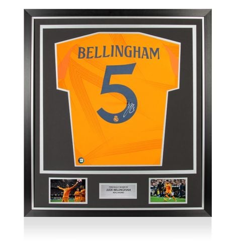 Framed Jude Bellingham Back Signed Real Madrid 2024-25 Away Shirt - Premium